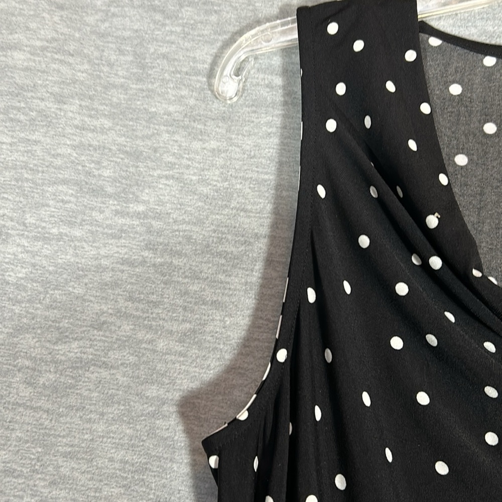 CATO Jersey Knit Polka Dot Extra Long Line Sleeveless Top with Cowl Style Front - Picture 7 of 13